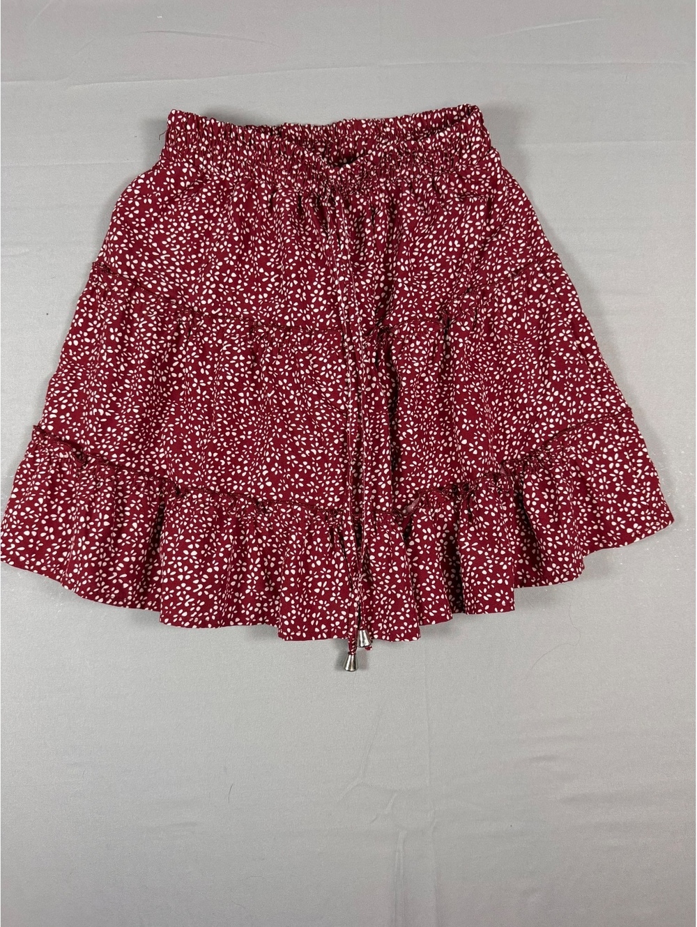 Shein Women's Red and White Floral Print Ruffle Mini Skirt Size Small